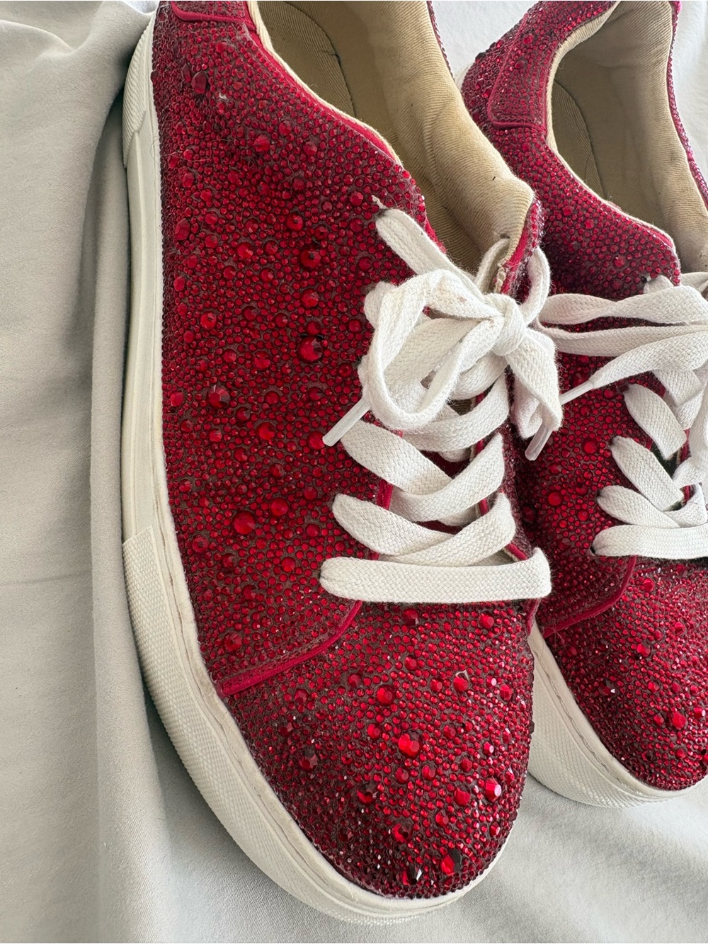 Betsey Johnson SIDNY Red Rhinestone Platform Sneakers Size 10 - Picture 4 of 5